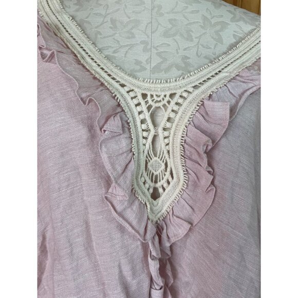Zara Basic Blouse Pullover Top Ruffle Crochet Trim Long Sleeve Pink Sz S - Picture 6 of 8